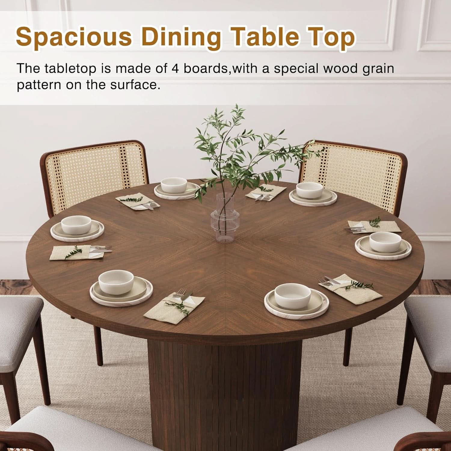 47 Inch Walnut Round Dining Table Farmhouse Kitchen-4
