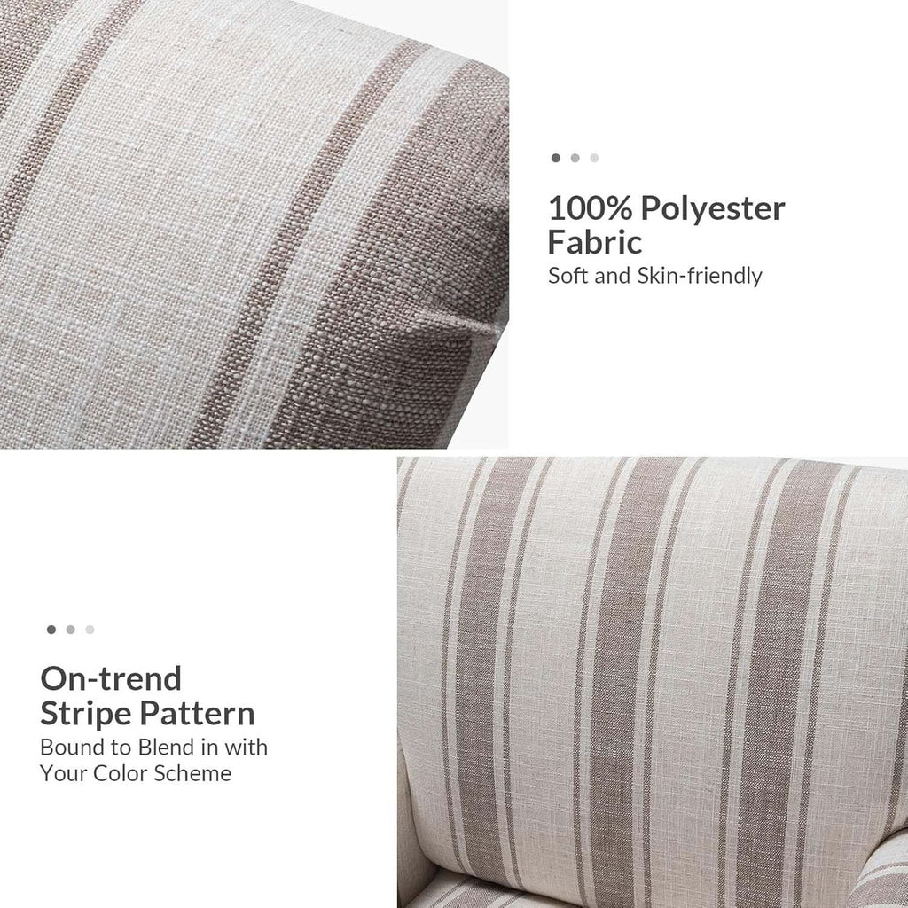 Tan Stripe Accent Chair With Wooden Legs For Living Room-3