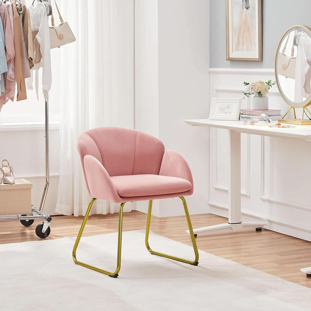 Pink Velvet Flower Armchair With Gold Legs Living Room-3