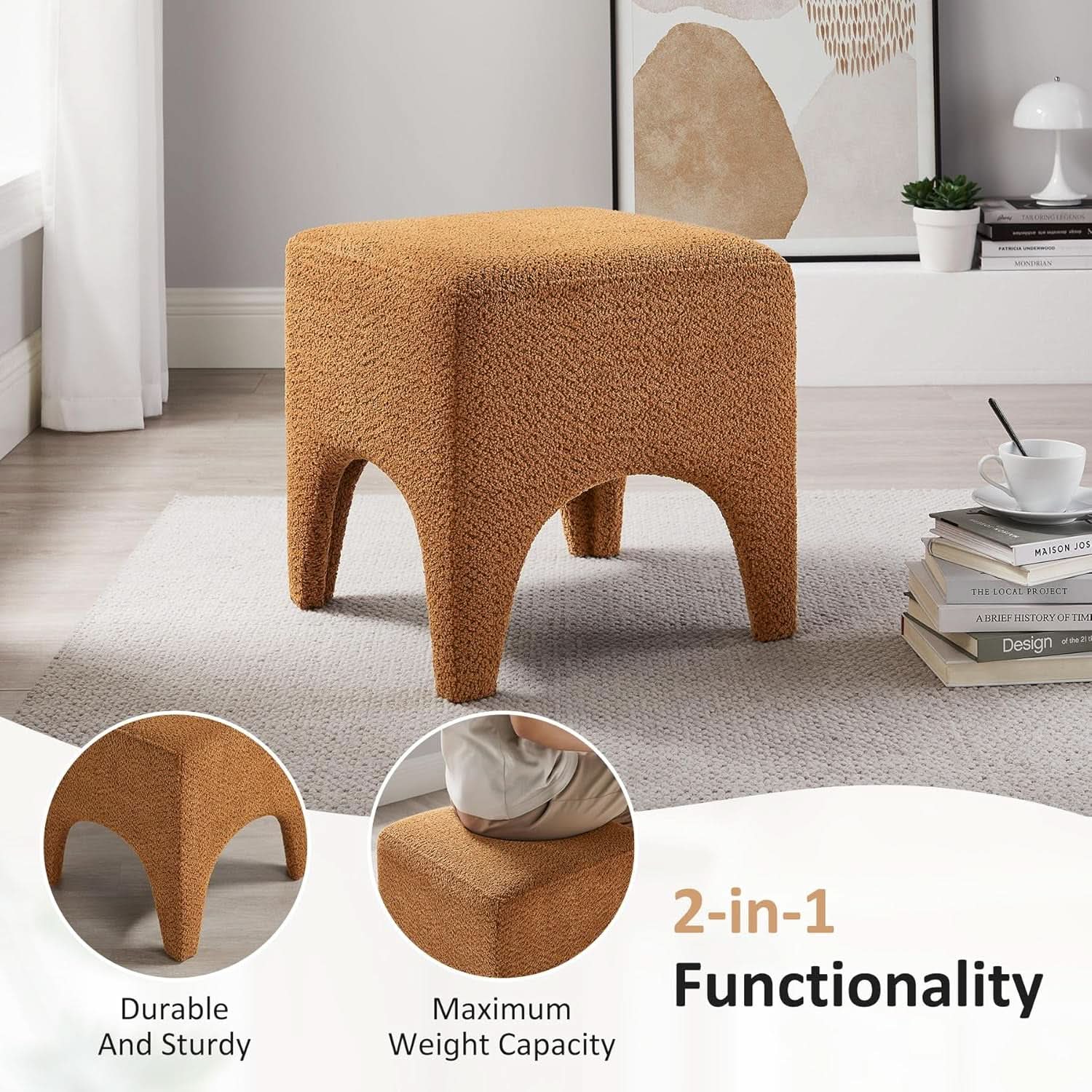 Curry Seventeen Inch Ottoman Footstool Living Room Decor-3