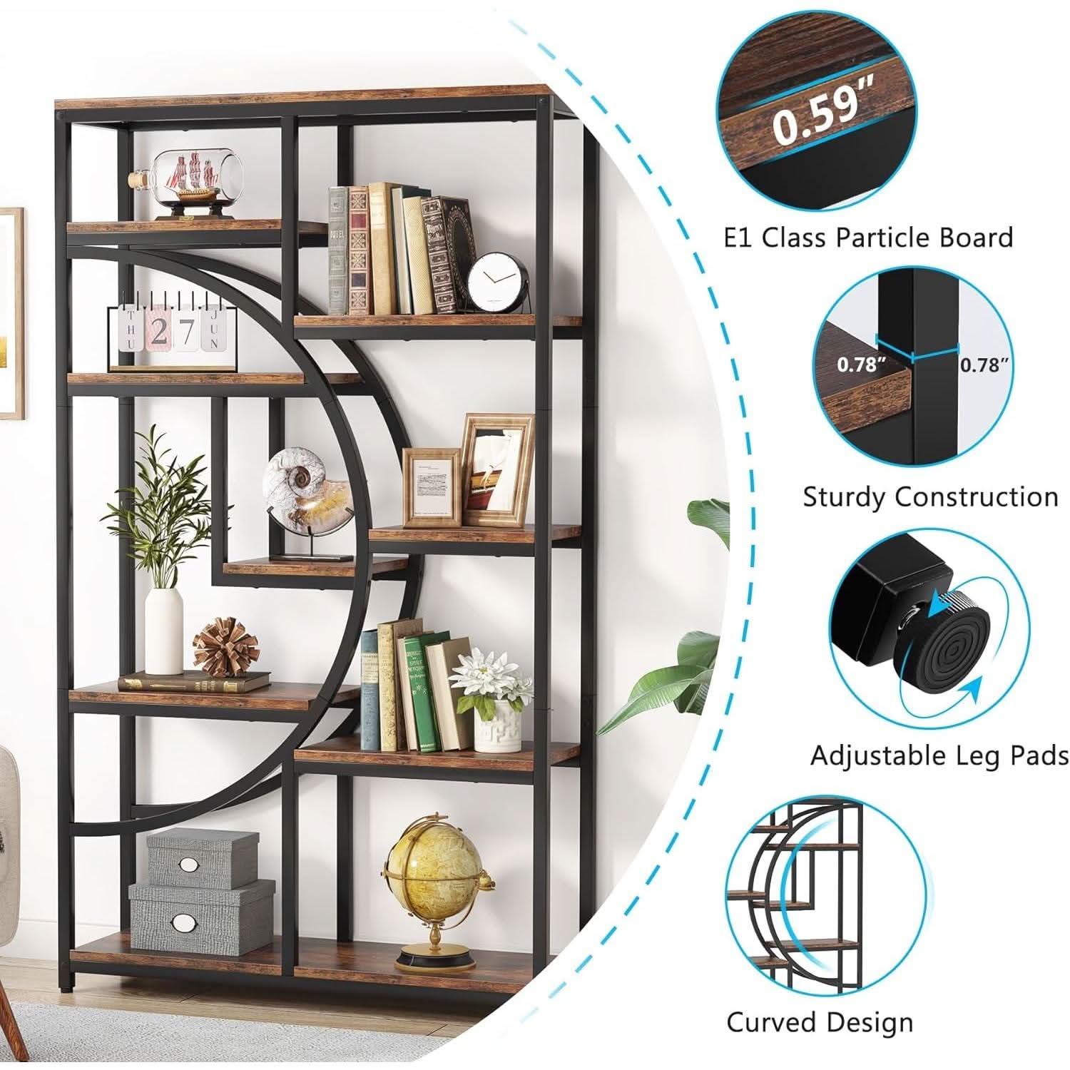 Industrial Black 5 Tier Etagere Bookcase For Living Room-4
