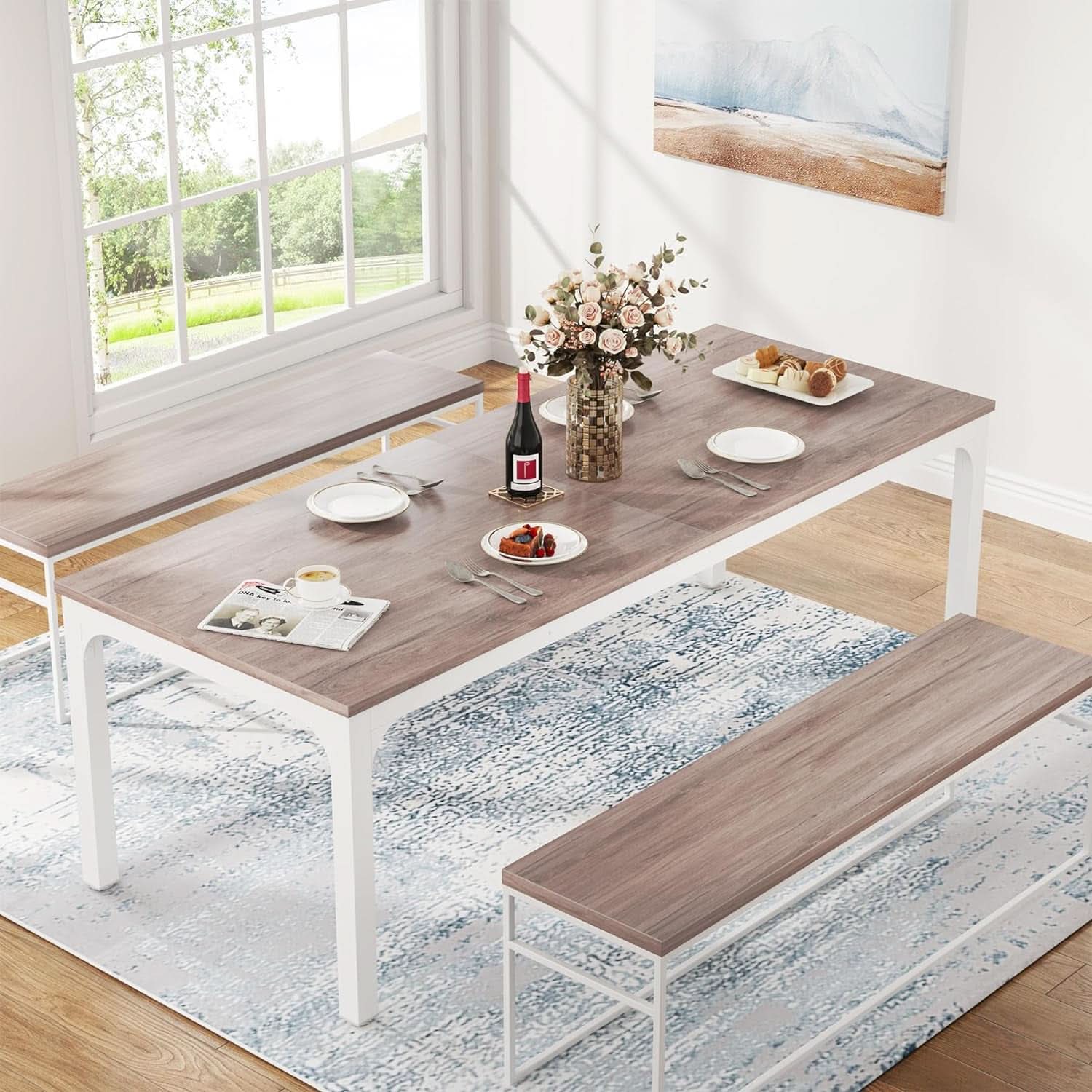 78 Inch Rustic Wood Dining Table Rectangular For Kitchen-2