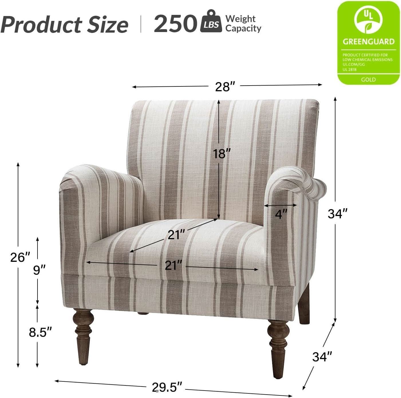 Tan Stripe Accent Chair With Wooden Legs For Living Room-1