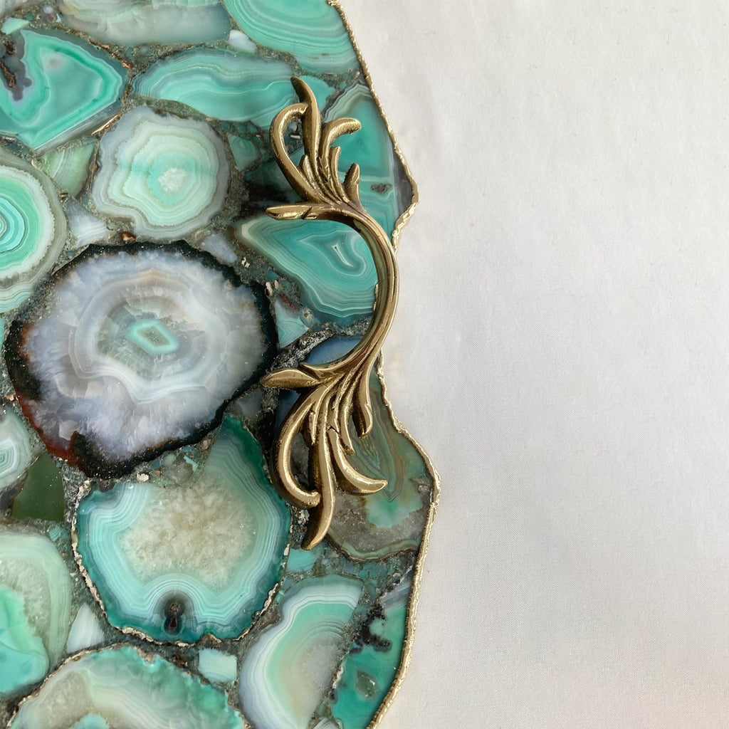 Large Green Agate Serving Tray With Brass Handles/Personalised Momentos/Sign Boards 10"x15"-2