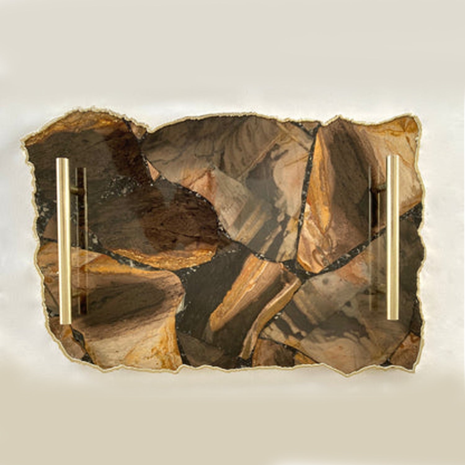Large Brown Agate Serving Tray With Brass Handles/Personalised Momentos/Sign Boards 10"x15"-0