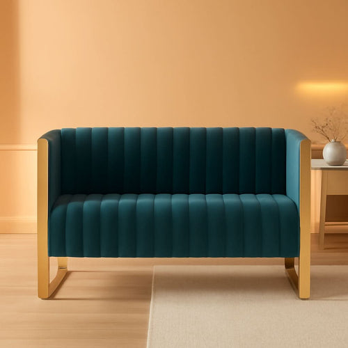 57 Inch Teal Velvet Loveseat For Living Room High Density Foam-0