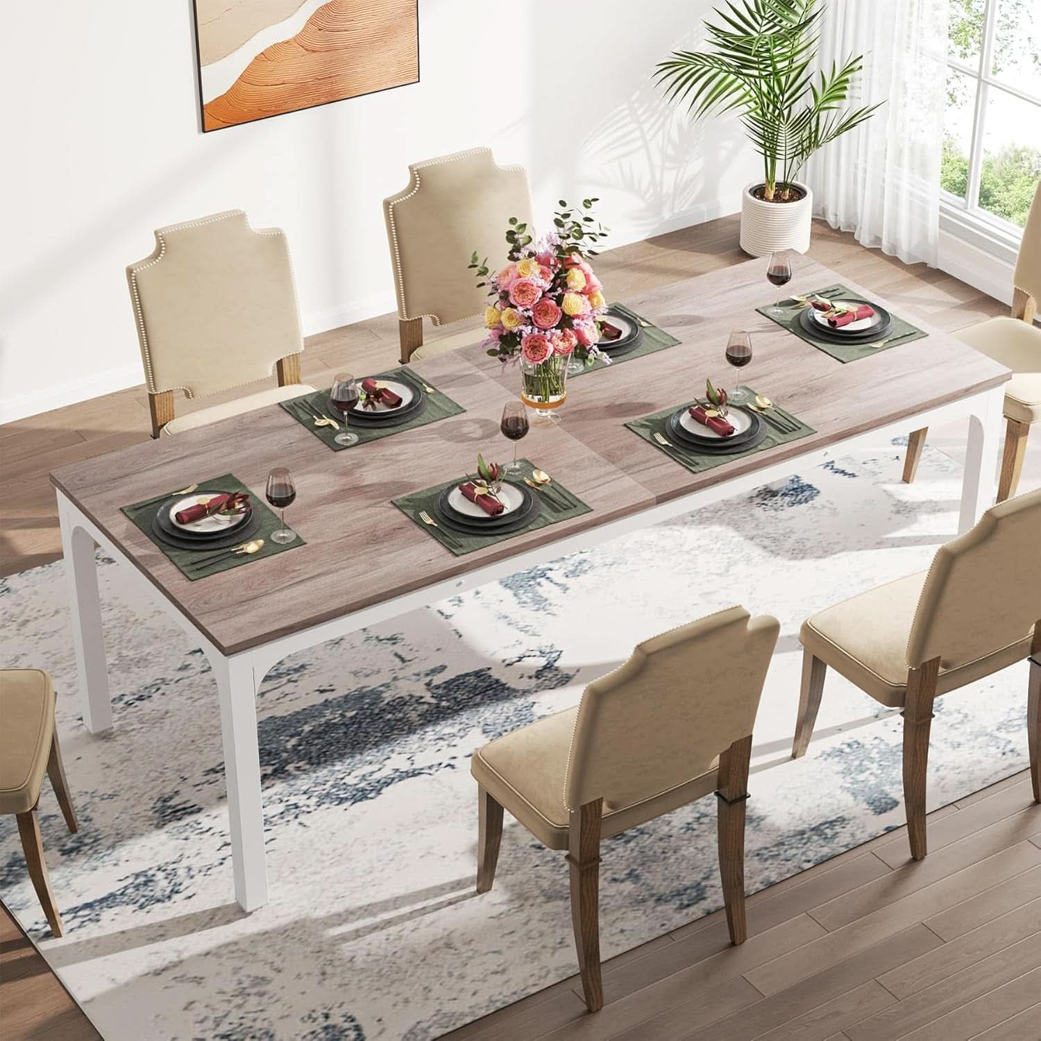 78 Inch Rustic Wood Dining Table Rectangular For Kitchen-1