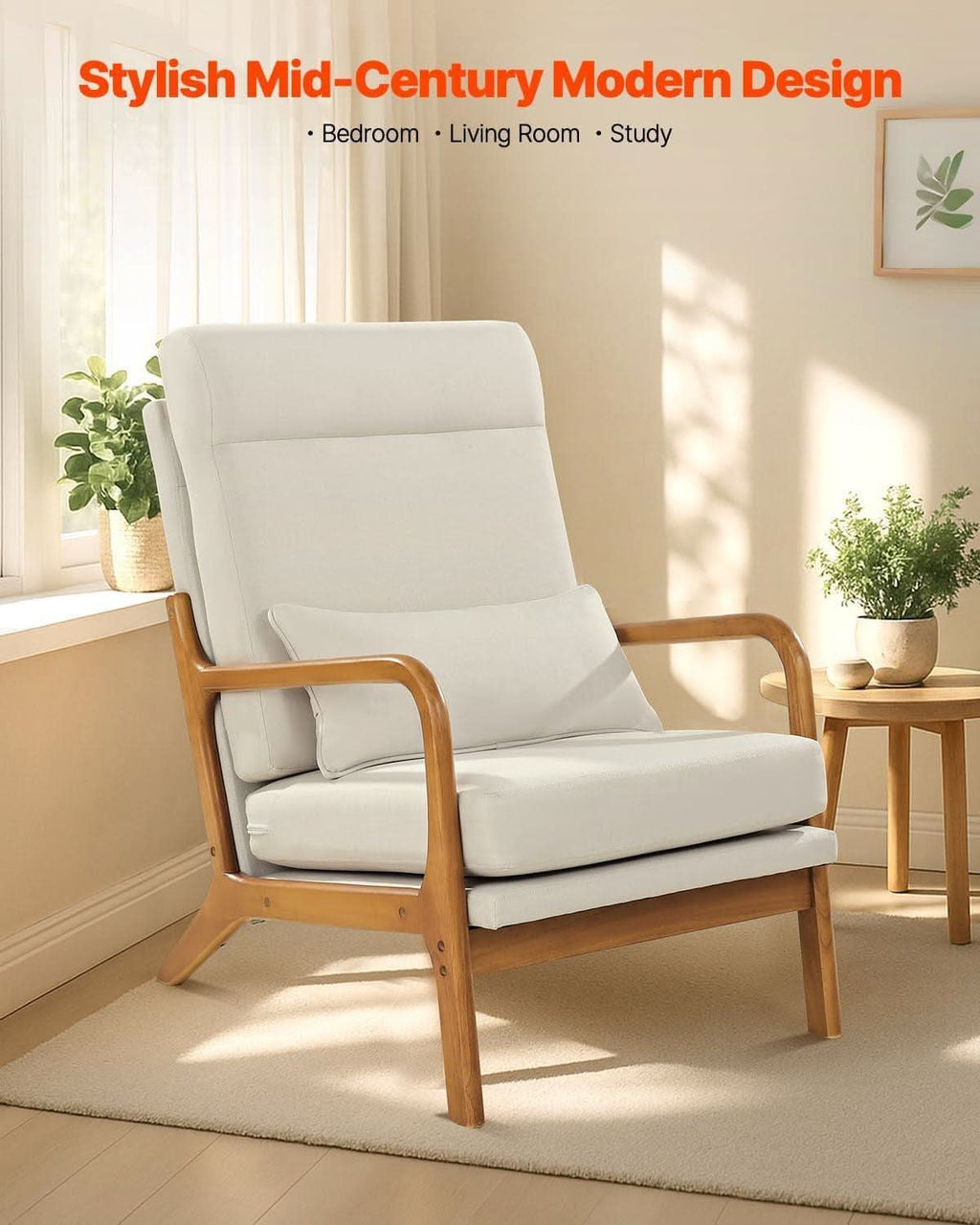 High Back Mid Century Linen Accent Chair For Living Room-2