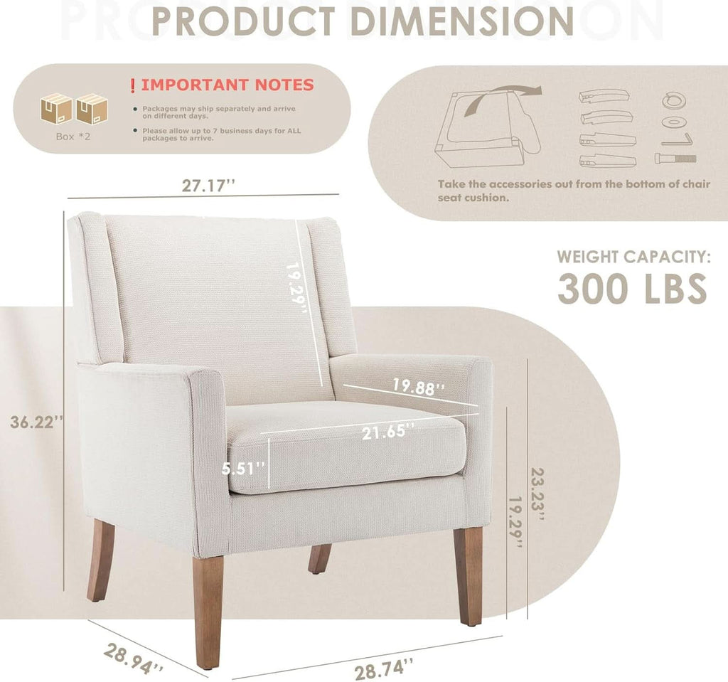 Beige Wingback Chairs With Wood Legs For Living Room-1