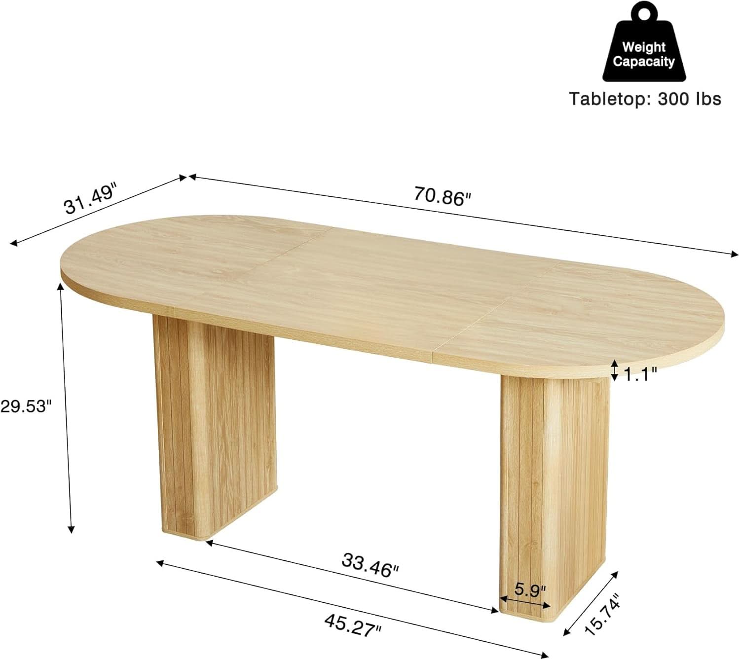 70.8 Inch Natural Dining Table For Kitchen And Dining Room-1