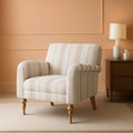 Tan Stripe Accent Chair With Wooden Legs For Living Room-0
