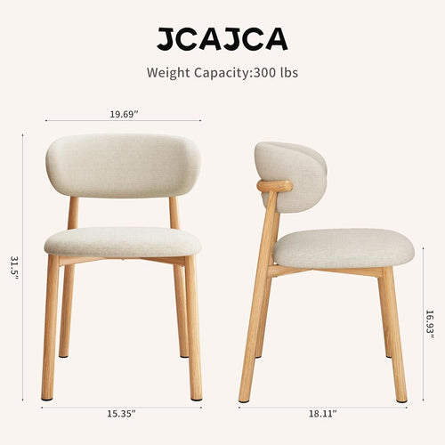 Beige Linen Upholstered Dining Room Chairs Metal Legs-1