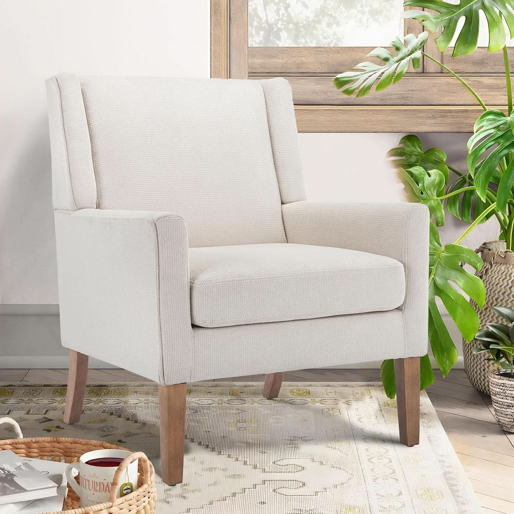 Beige Wingback Chairs With Wood Legs For Living Room-2