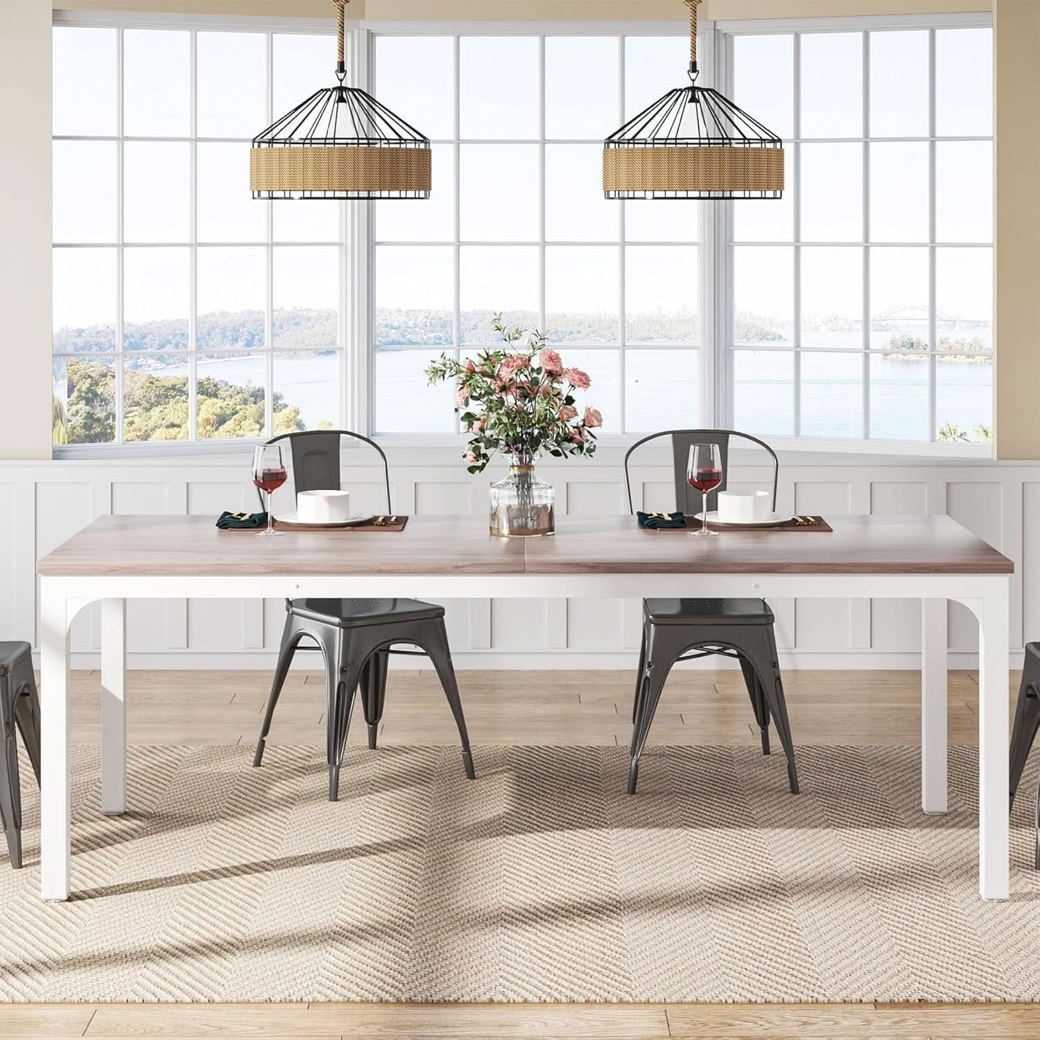 78 Inch Rustic Wood Dining Table Rectangular For Kitchen-3
