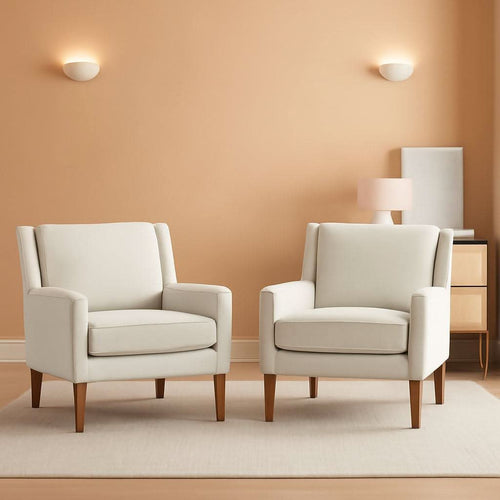 Beige Wingback Chairs With Wood Legs For Living Room-0