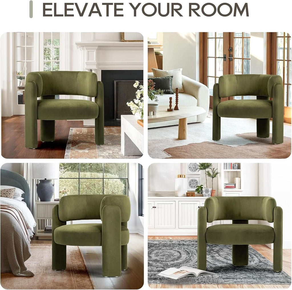 Velvet Green Barrel Armchairs Set Of 2 For Living Room Decor-4