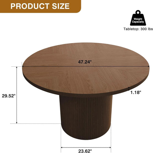 47 Inch Walnut Round Dining Table Farmhouse Kitchen-1