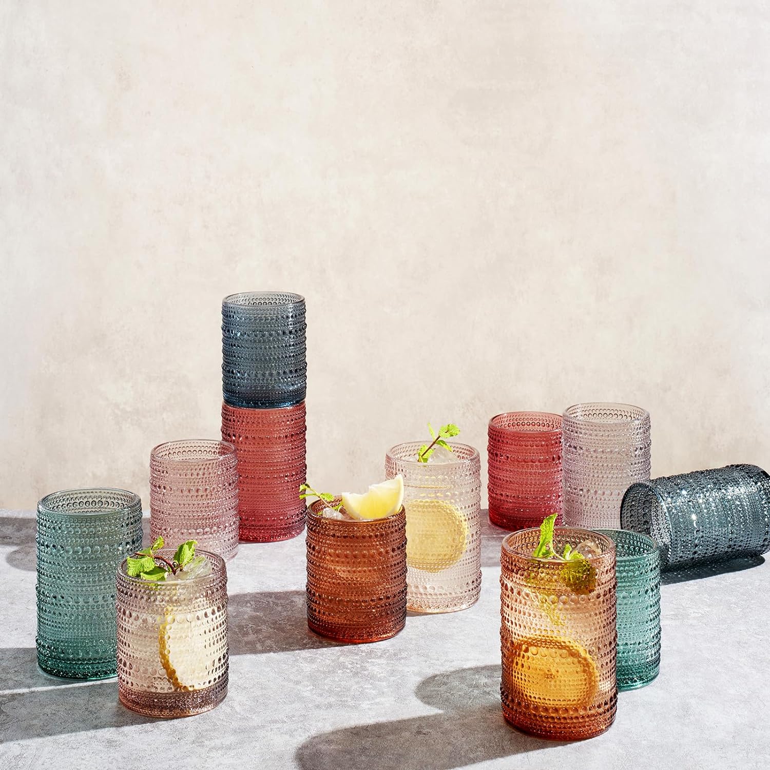 Hobnail Drinking Glasses Pastel Colored Beaded Drinking | Set of 12-1