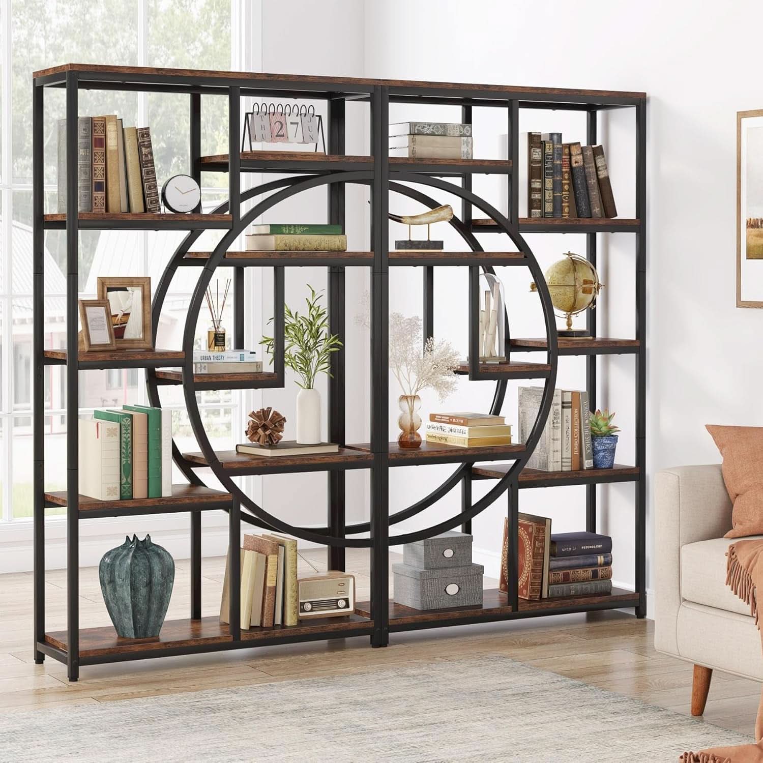 Industrial Black 5 Tier Etagere Bookcase For Living Room-3