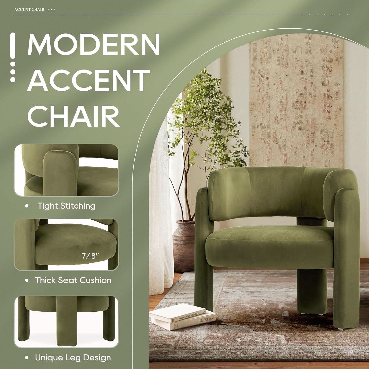 Velvet Green Barrel Armchairs Set Of 2 For Living Room Decor-2