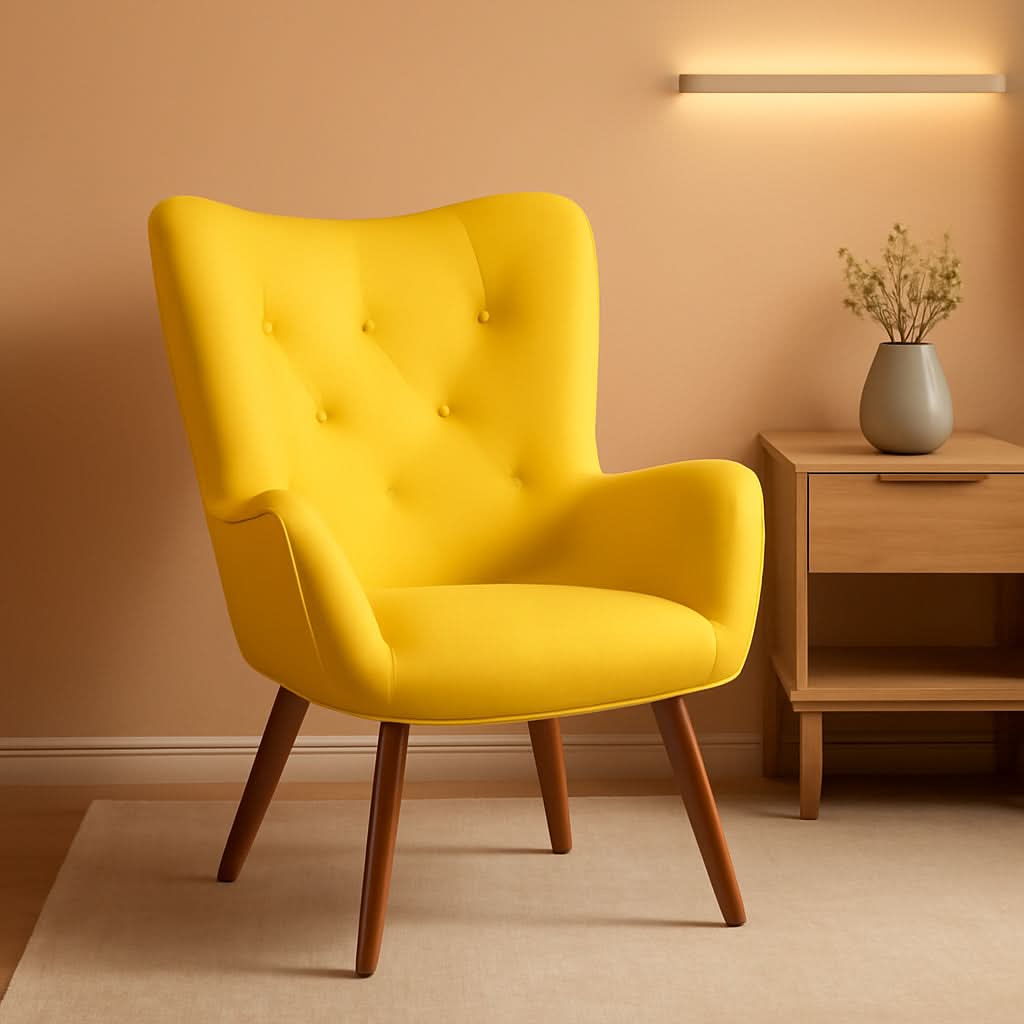 Yellow Velvet Tufted Accent Chair Compact Size Living Room-0