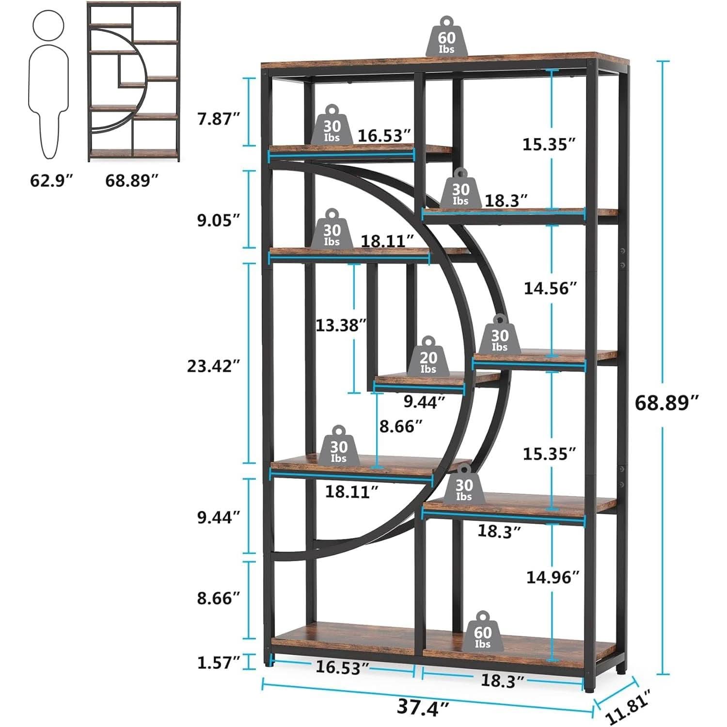 Industrial Black 5 Tier Etagere Bookcase For Living Room-1