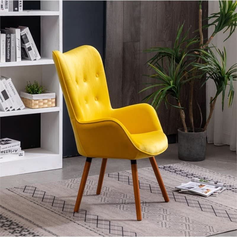 Yellow Velvet Tufted Accent Chair Compact Size Living Room-1