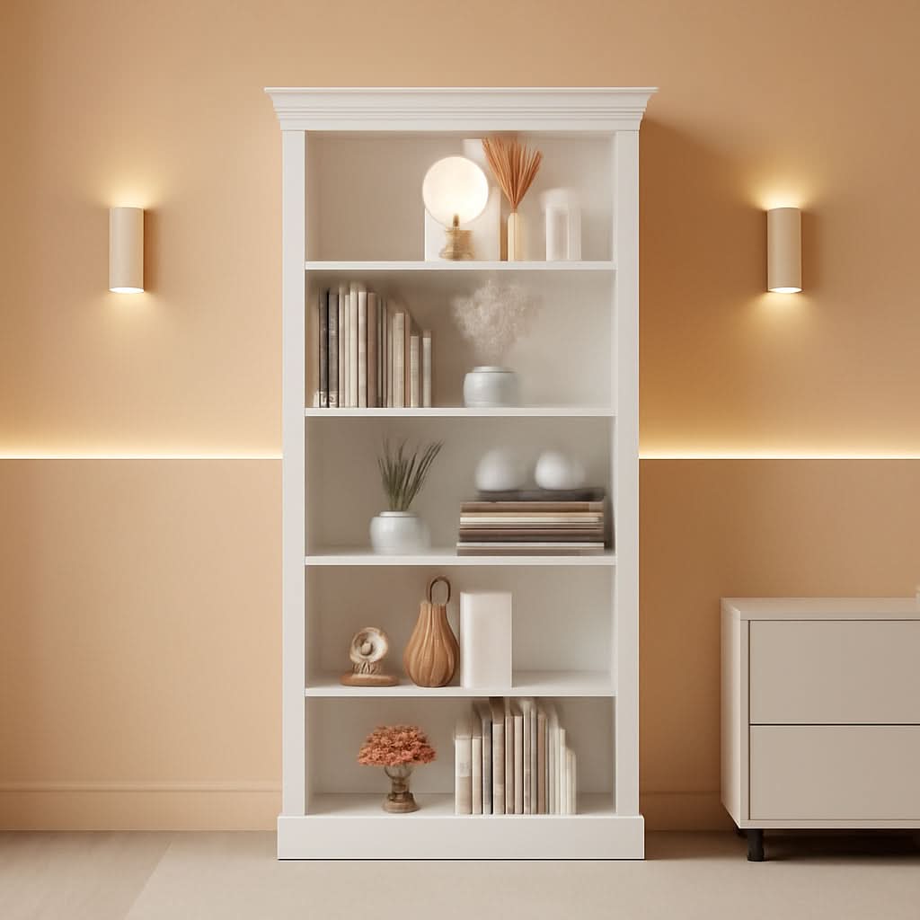 5-Shelf Bookcase Wooden Standing Rack White Living Room-0