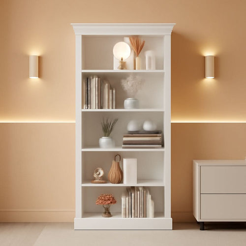 5-Shelf Bookcase Wooden Standing Rack White Living Room-0
