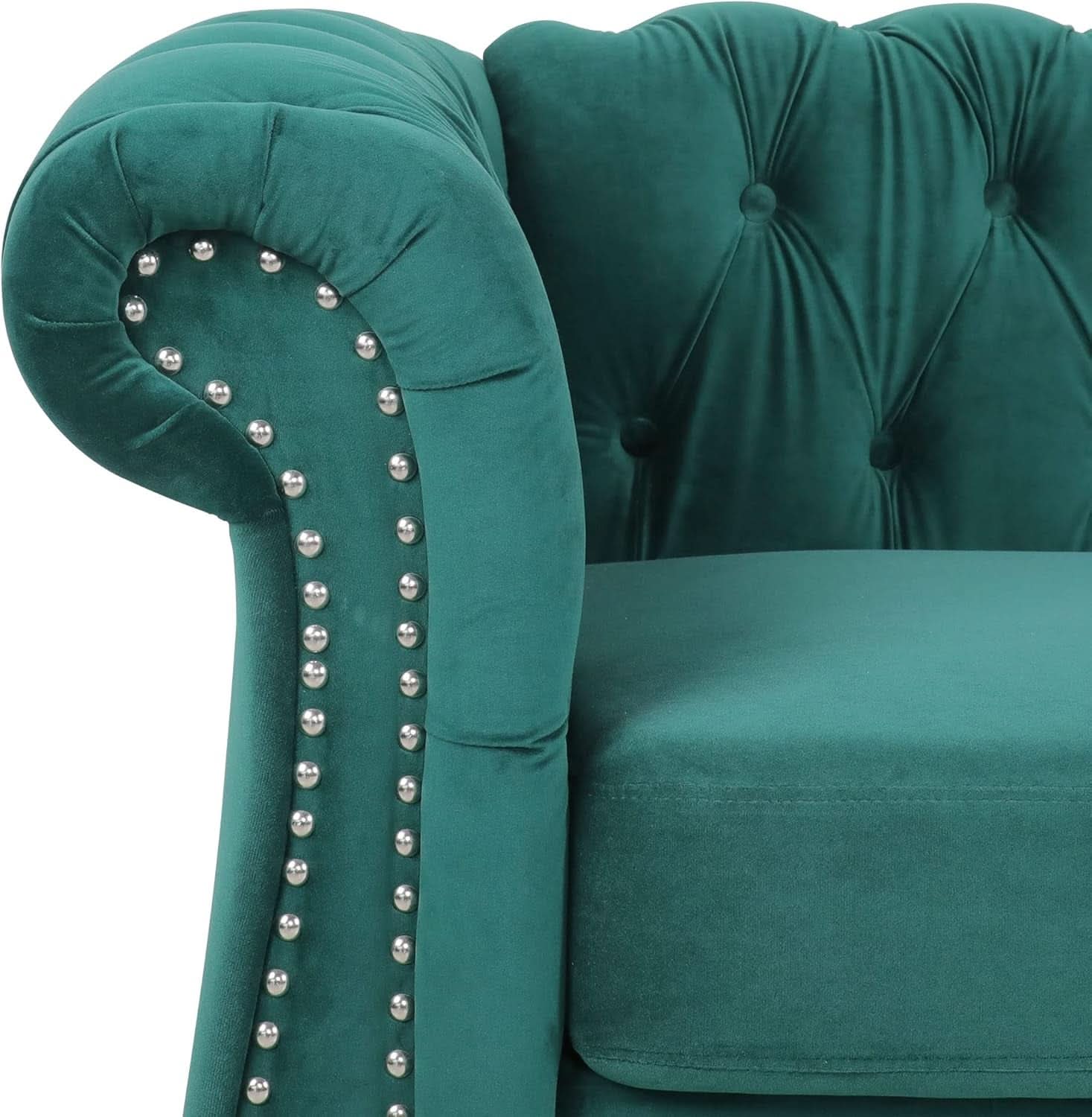 Green Velvet Chesterfield Living Room Set Including Sofa Loveseat and Club Chair-3