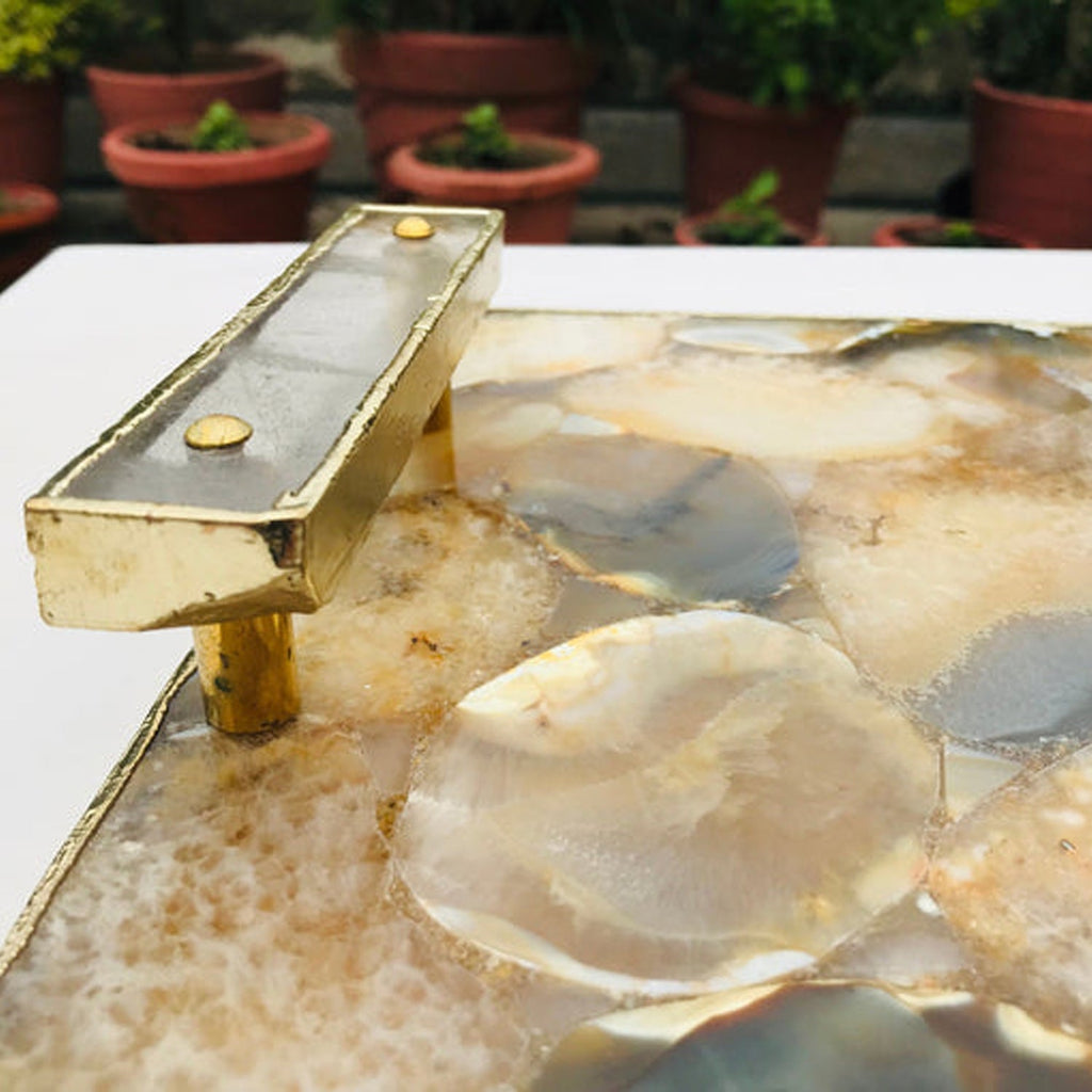 Brown Plated Agate Serving Tray With Clear Quartz Handles/Personalised Momentos/Sign Boards-3