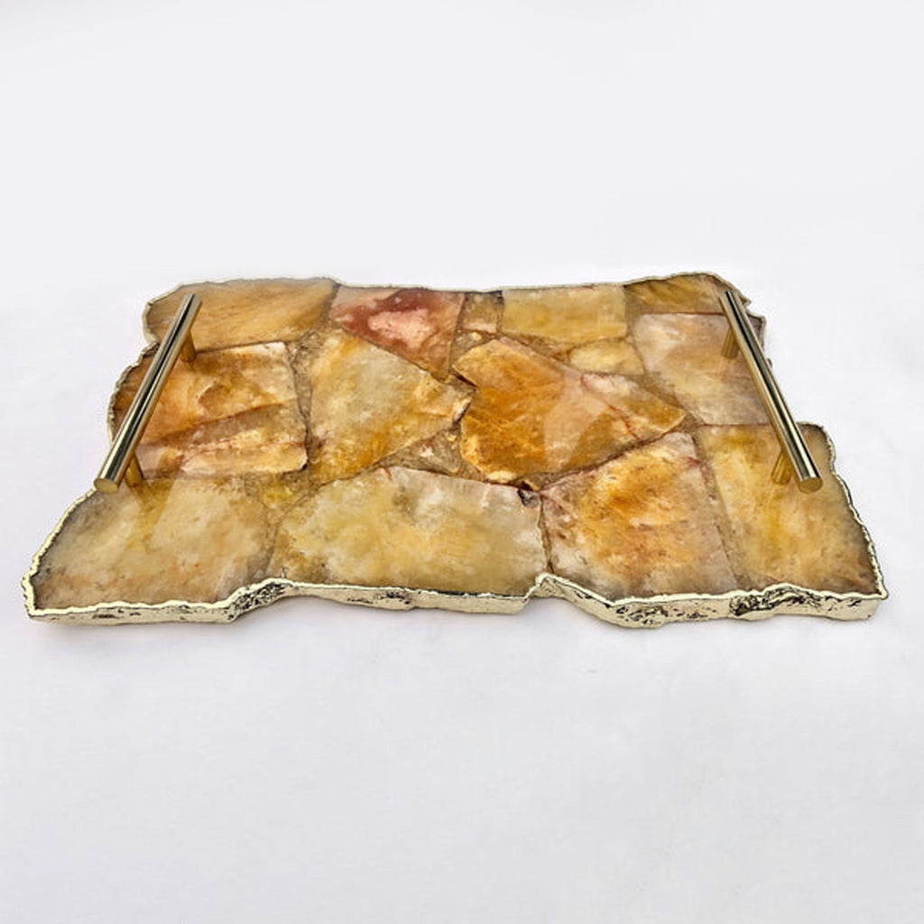Large Golden Brown Agate Serving Tray With Brass Handles/Personalised Momentos/Sign Boards 10"x15"-4