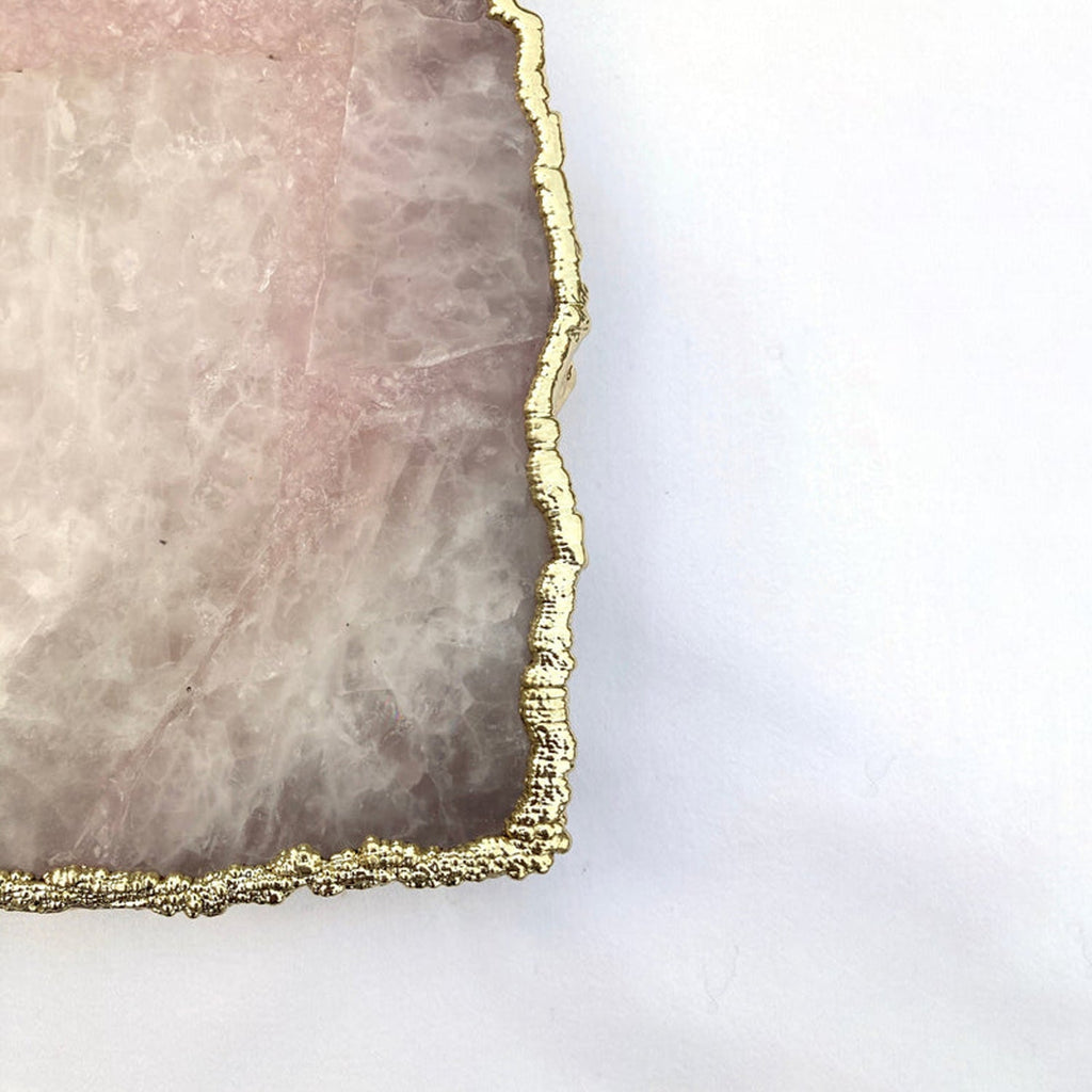 Large Rose Quartz Agate Serving Tray With Brass Handles/Personalised Momentos/Sign Boards 10"x15"-3