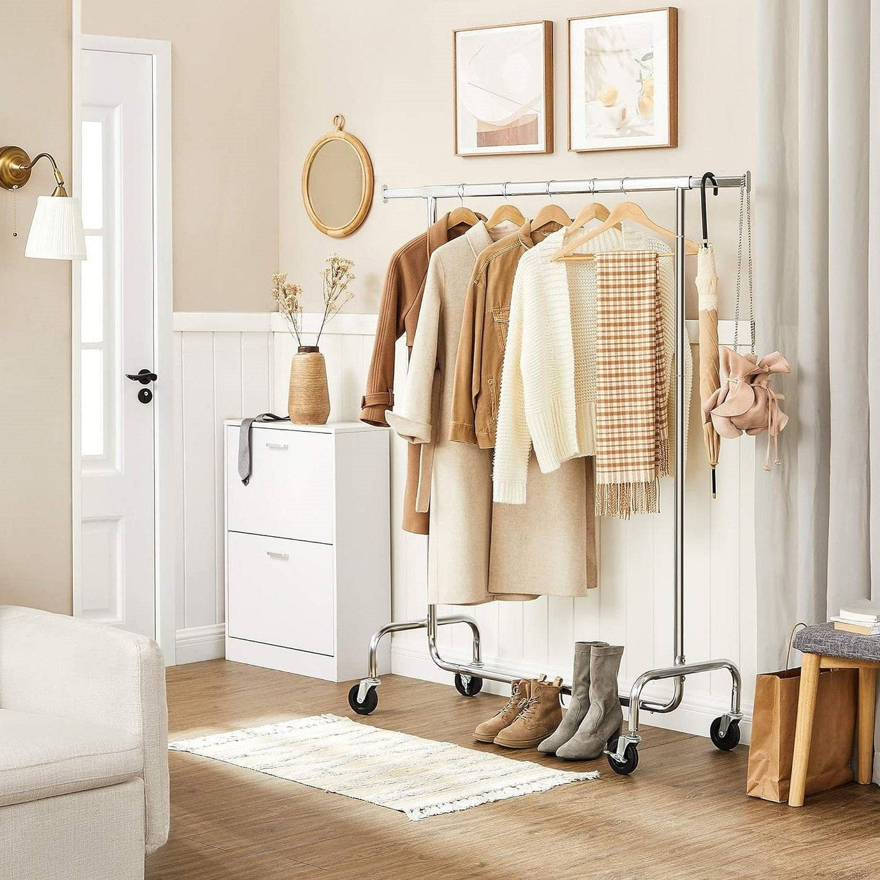 Heavy Duty Metal Tube Clothes Garment Rack on Wheels with 286 lb. Capacity-0