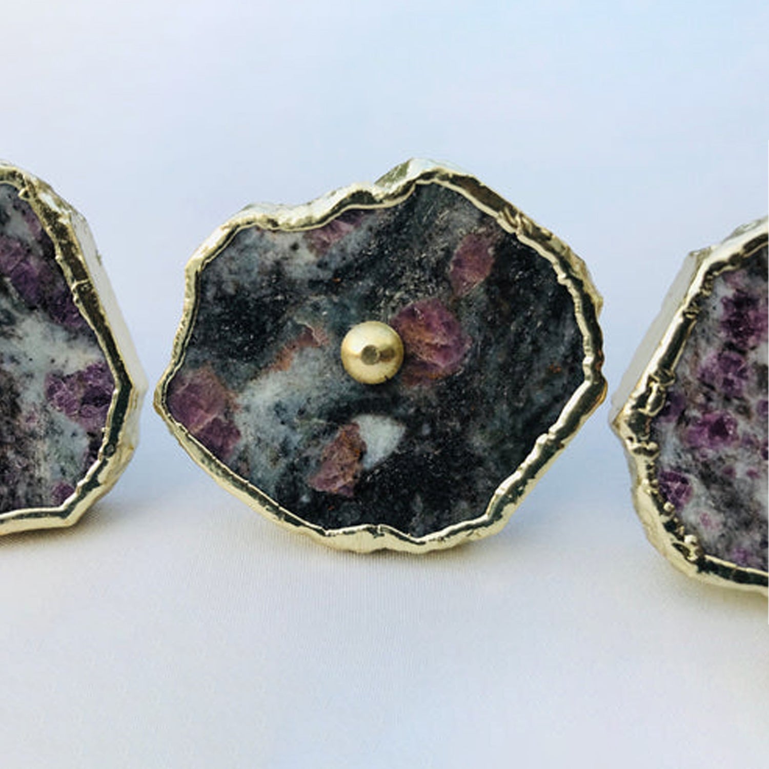 Set of 6 Lepidolite Gemstone/Agate Classic Vintage Finish Cabinet Drawer Pull Wardrobe Dresser Interior Decorative Handle-4