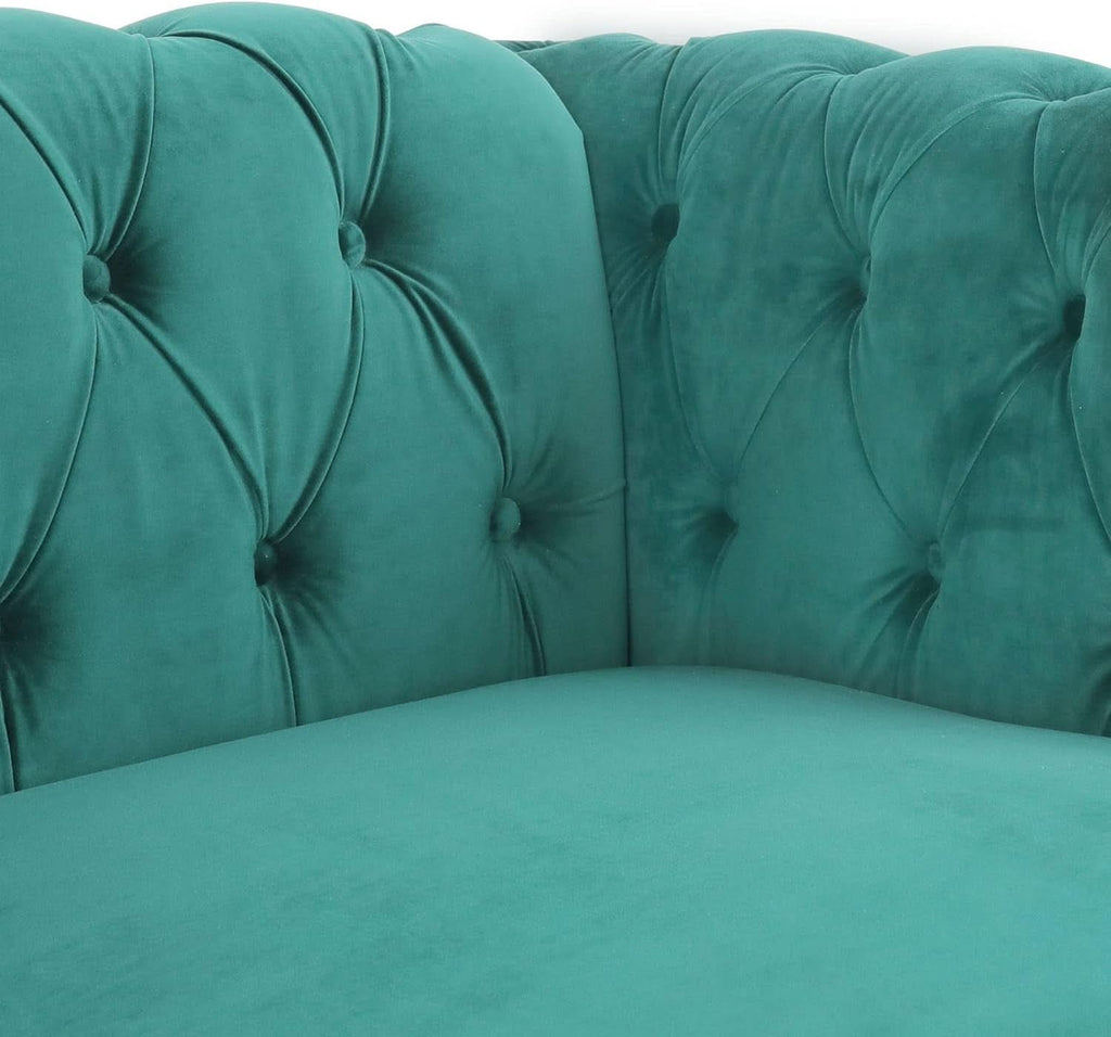Green Velvet Chesterfield Living Room Set Including Sofa Loveseat and Club Chair-4