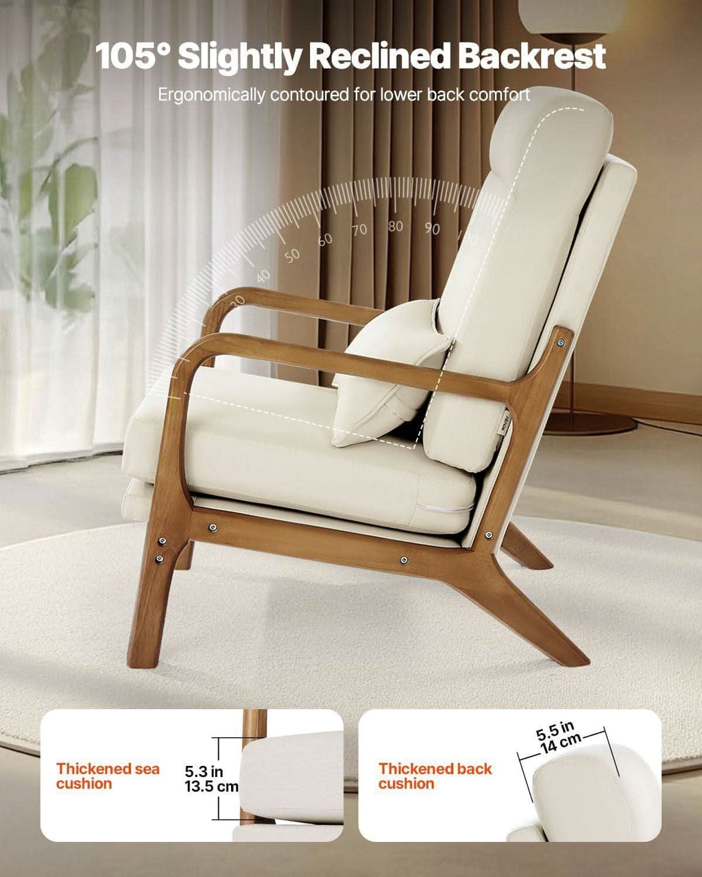 High Back Mid Century Linen Accent Chair For Living Room-4