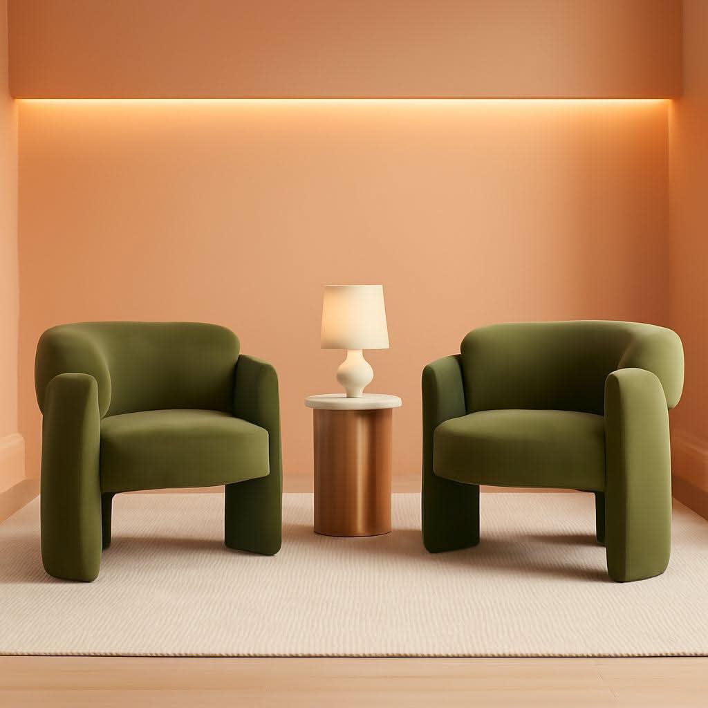 Velvet Green Barrel Armchairs Set Of 2 For Living Room Decor-0