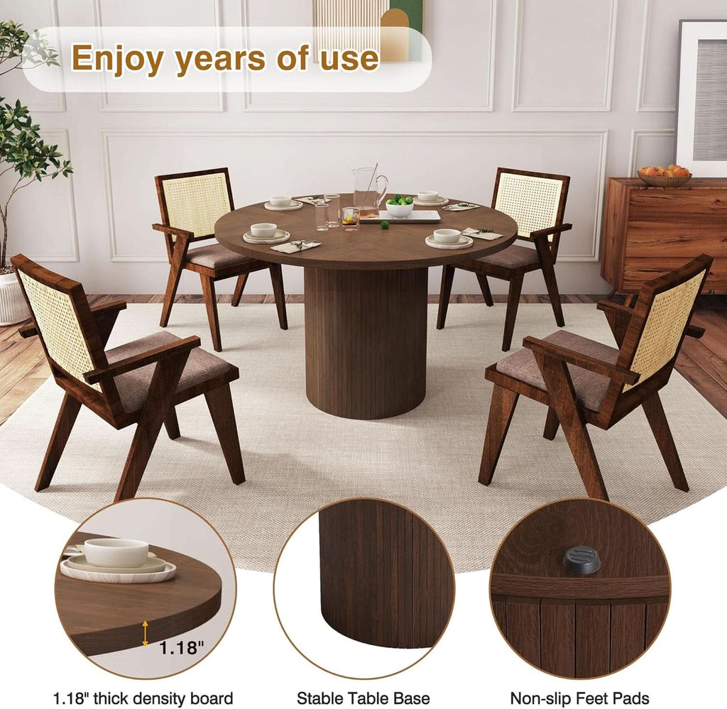 47 Inch Walnut Round Dining Table Farmhouse Kitchen-3