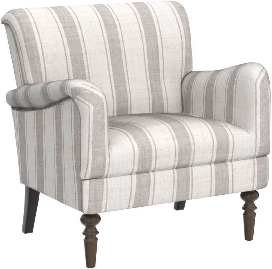 Tan Stripe Accent Chair With Wooden Legs For Living Room-4