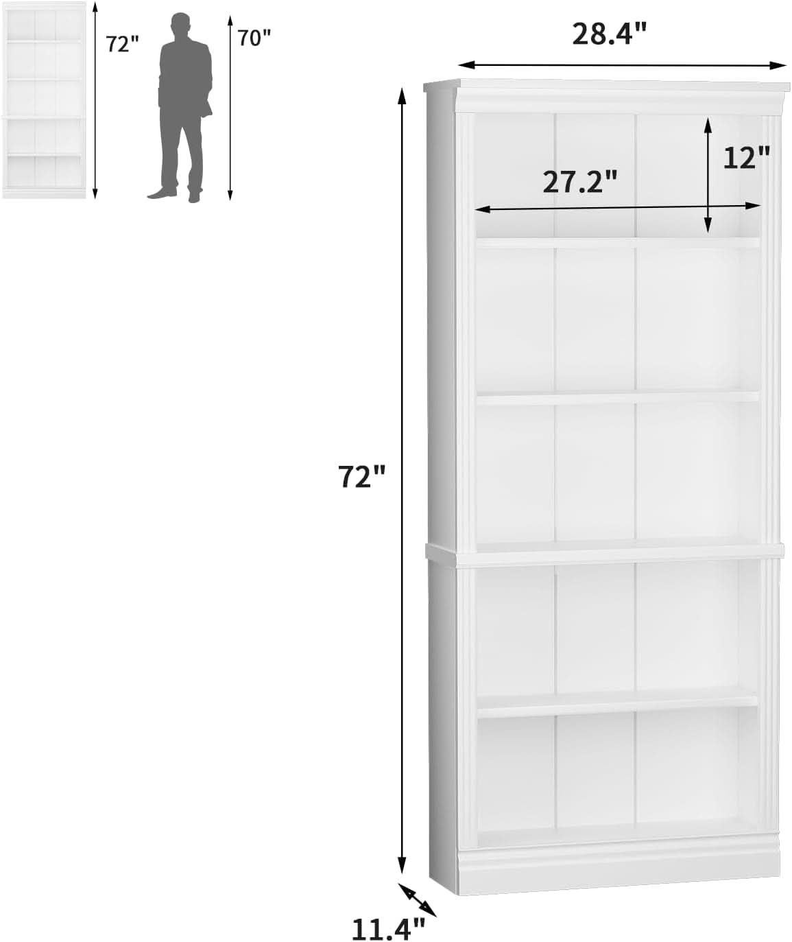 5-Shelf Bookcase Wooden Standing Rack White Living Room-1