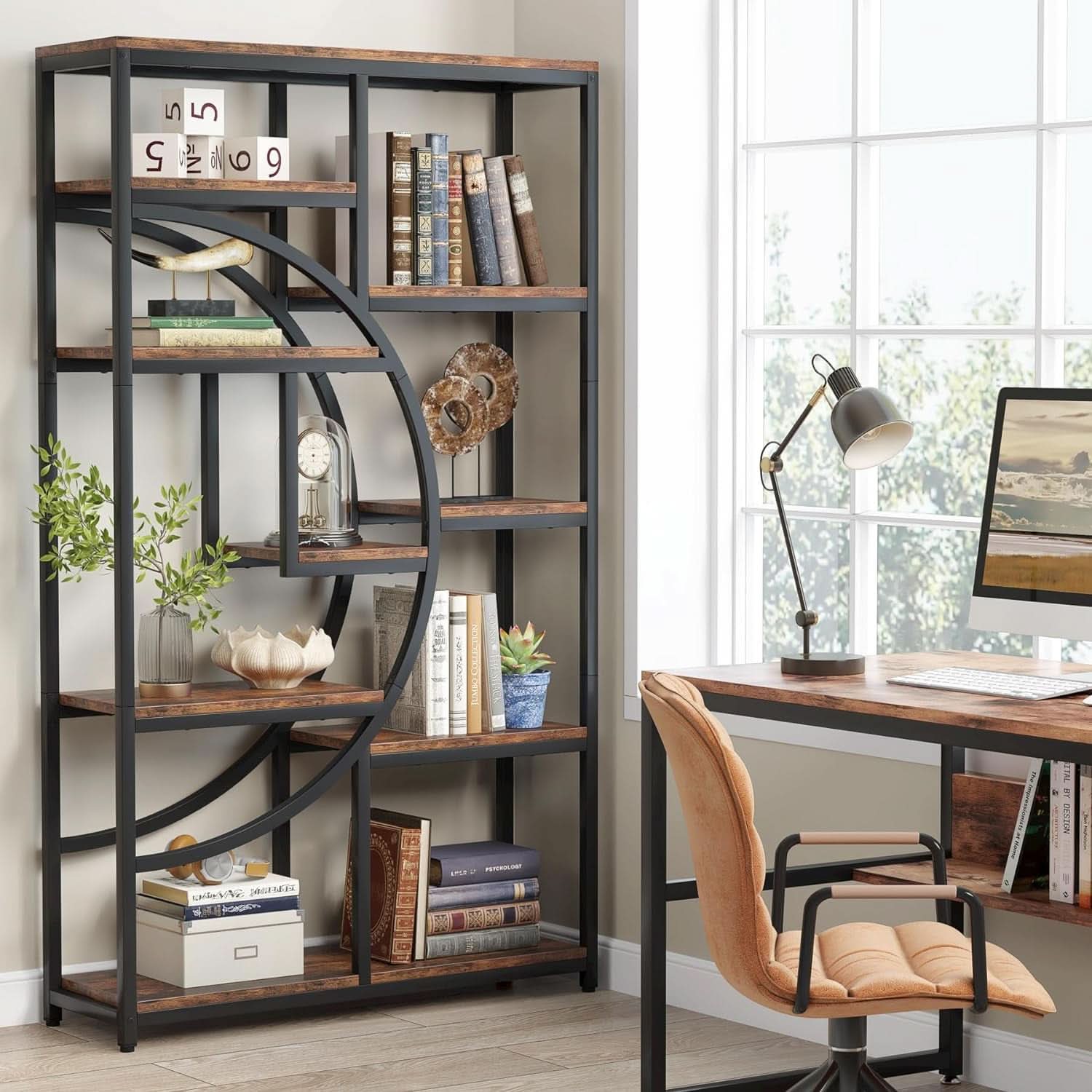 Industrial Black 5 Tier Etagere Bookcase For Living Room-2