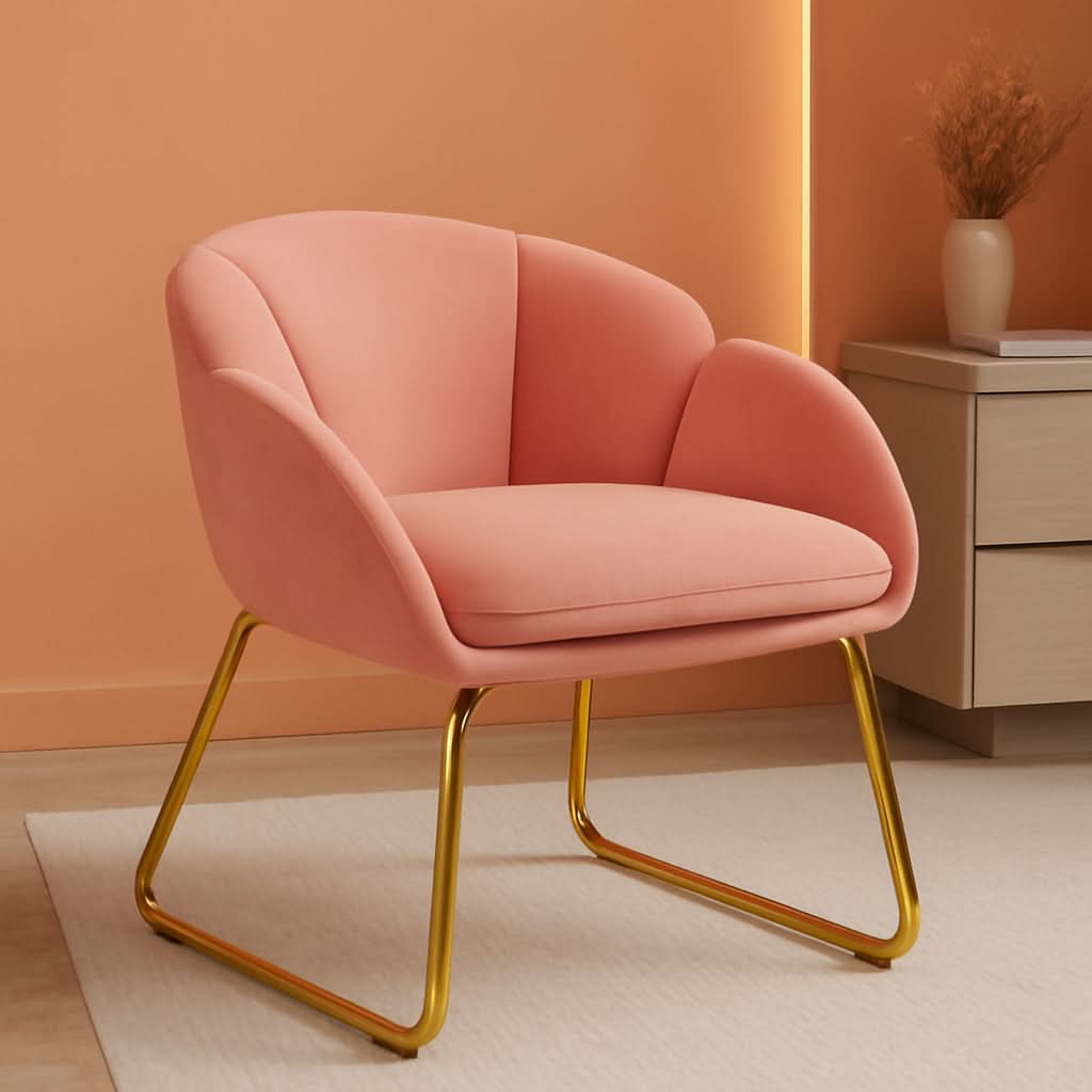 Pink Velvet Flower Armchair With Gold Legs Living Room-0