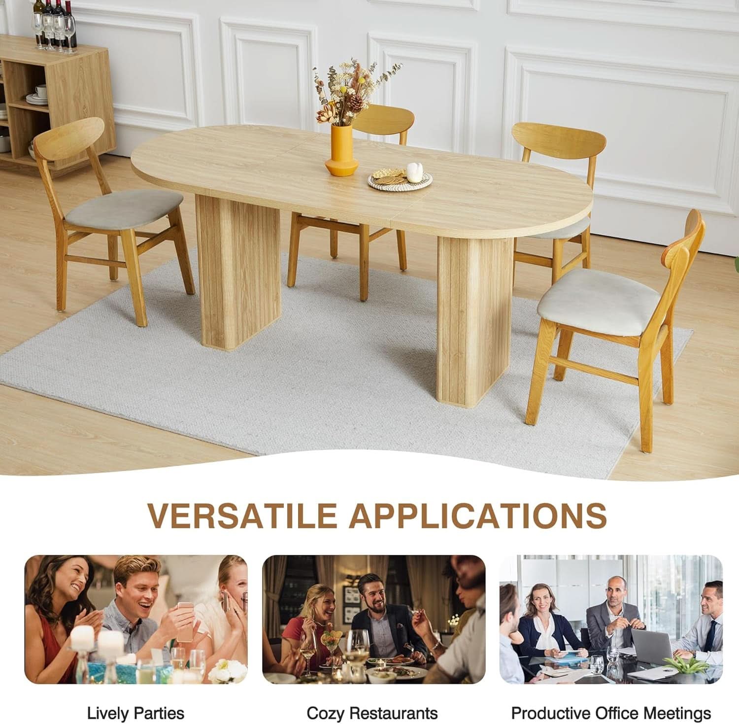 70.8 Inch Natural Dining Table For Kitchen And Dining Room-4