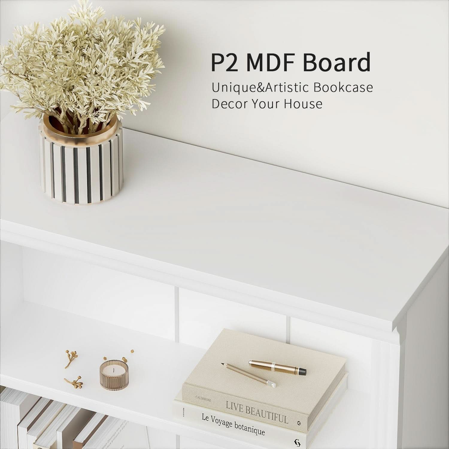5-Shelf Bookcase Wooden Standing Rack White Living Room-4