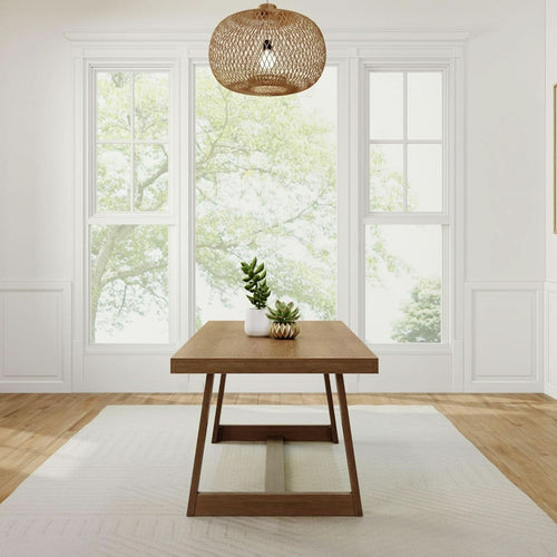 72 Inch Farmhouse Dining Table Solid Wood Rustic Kitchen Table Pecan Wirebrush-1