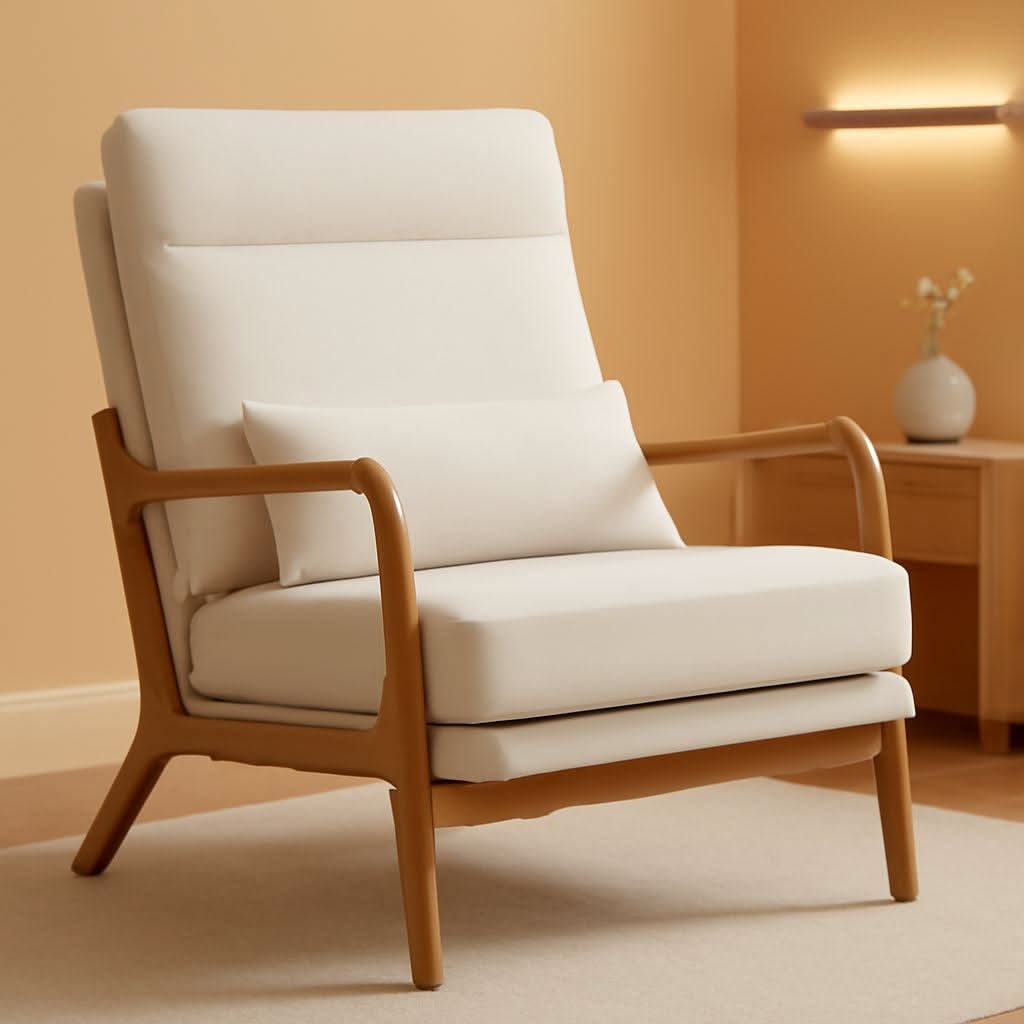 High Back Mid Century Linen Accent Chair For Living Room-0