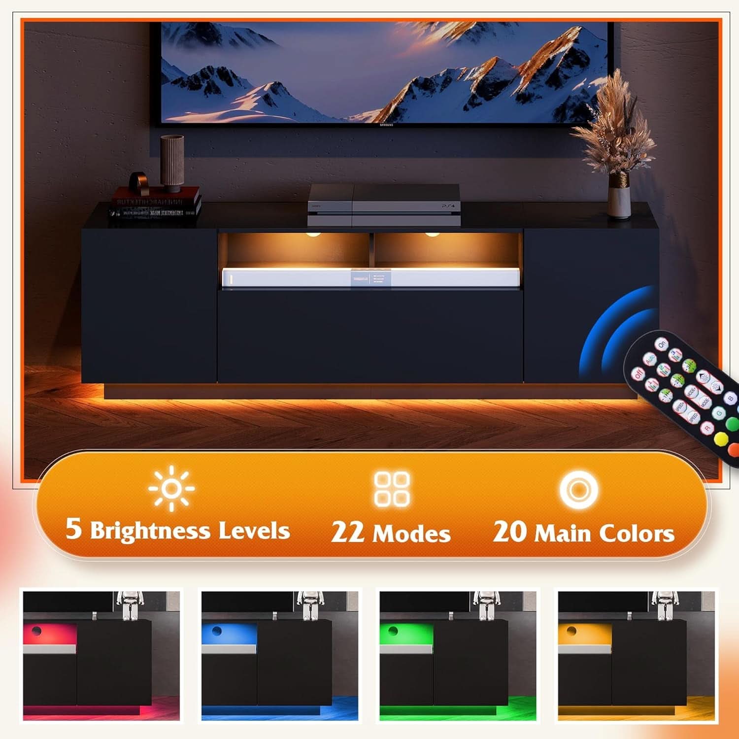 Black 58-Inch TV Console For Living Room Entertainment-3