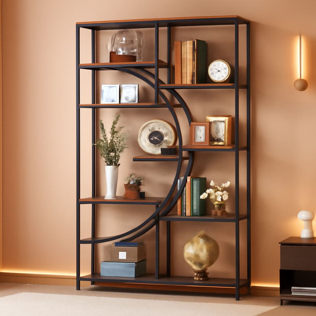 Industrial Black 5 Tier Etagere Bookcase For Living Room-0