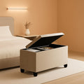 Ivory Linen Ottoman With Removable Storage Bins For Living Room-0
